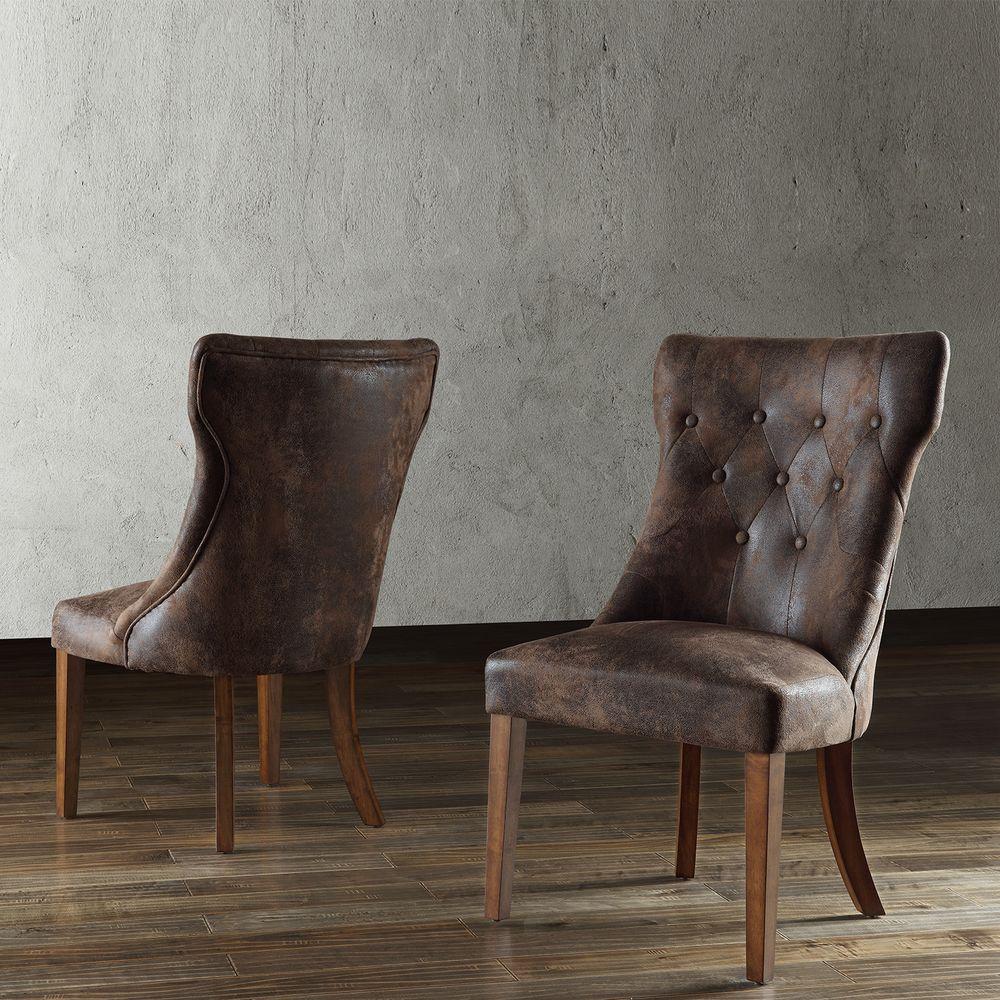 Faux Suede Mediterranean Living Room Furniture The Regina Brown Microsuede Tufted Side Chair Set Of 2