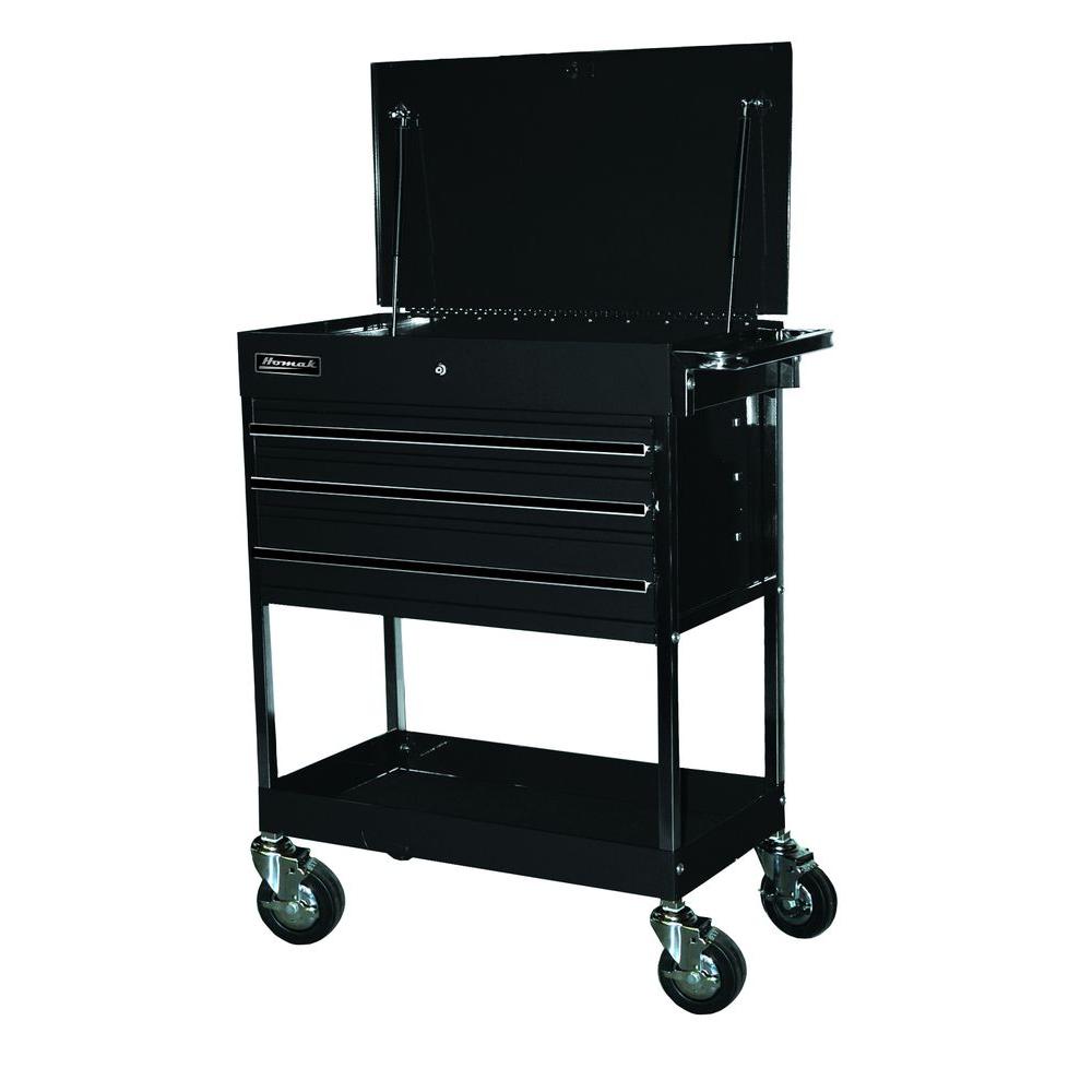 Husky 36 in. 3Drawer Rolling Tool Cart with Wood Top, Black