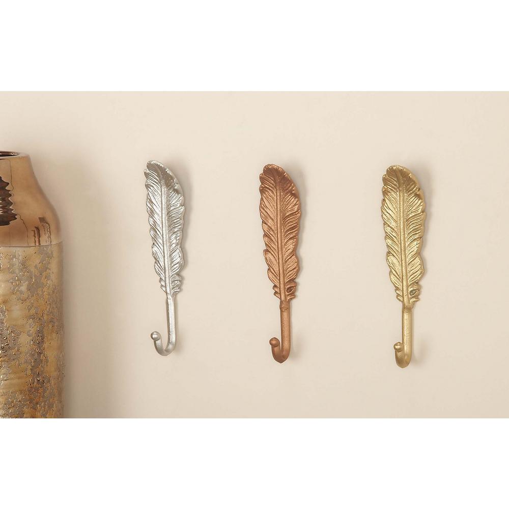 2 In X 9 Traditional Iron Feather Wall Hooks Gold Silver Or Bronze Finish 3 Pack
