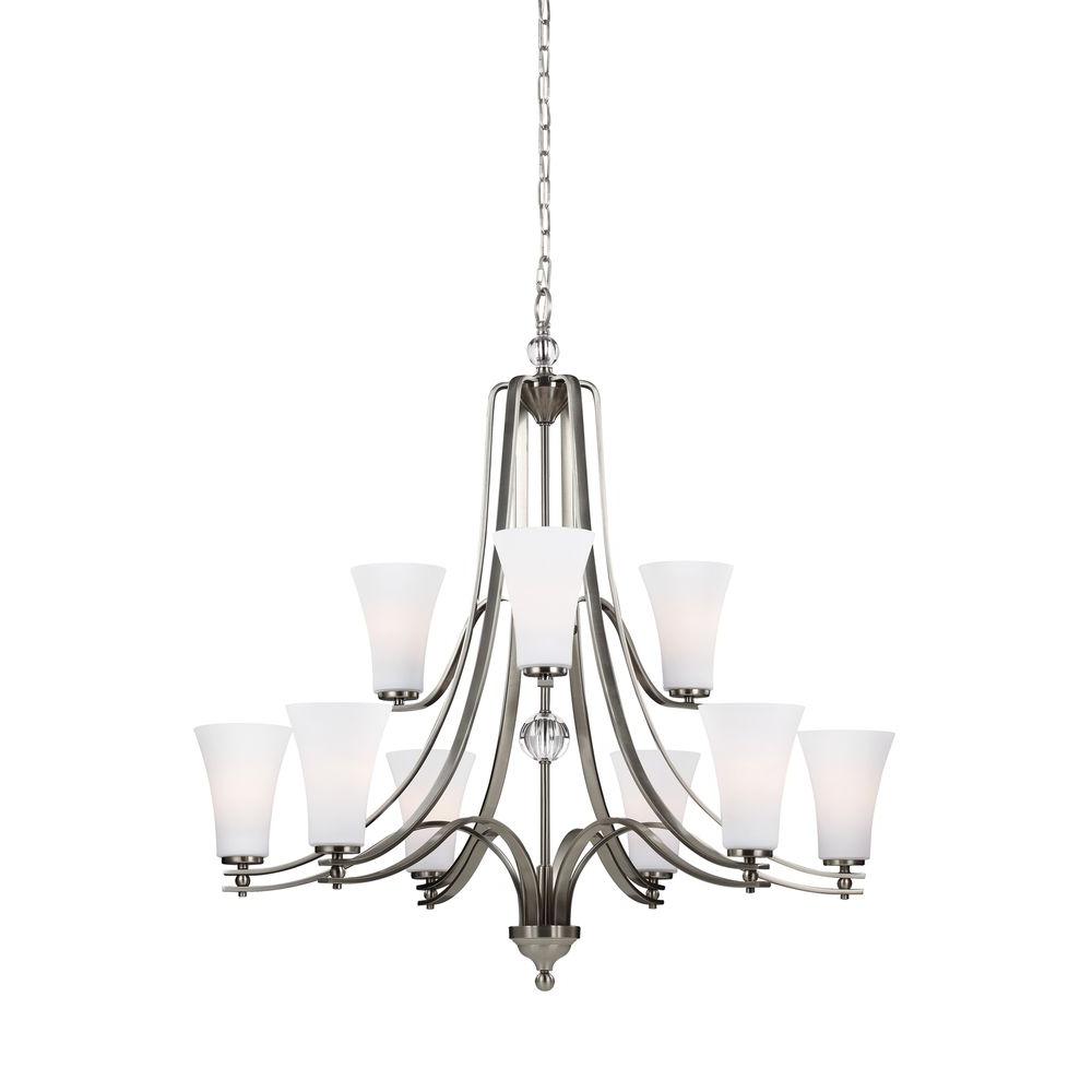 Feiss Evington 9 Light Satin Nickel Multi Tier Chandelier Shade Feiss Evington 9 Light Satin Nickel Multi Tier Chandelier Shade