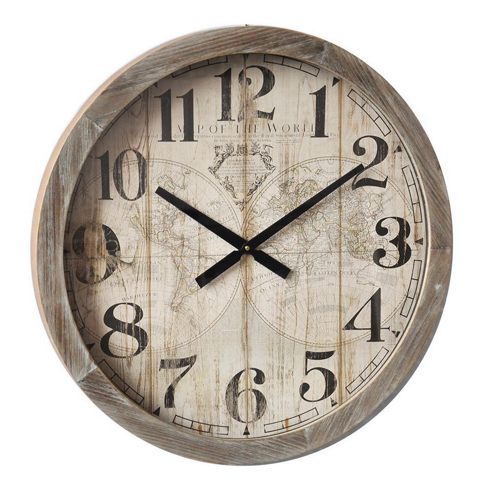 Three Hands 30 In Brown Natural Wood Round Wall Clock 95082 The Three Hands 30 In Brown Natural Wood Round Wall Clock