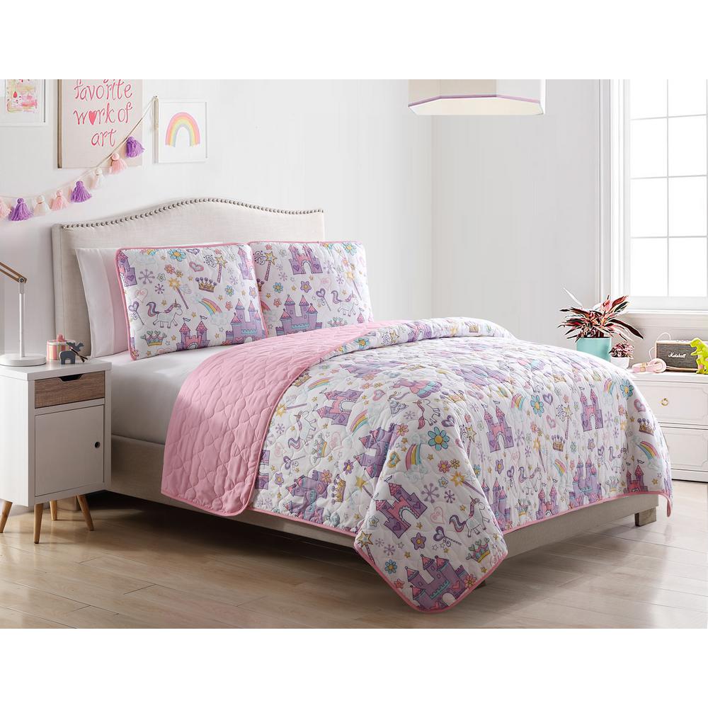 Pink Comforters Comforter Sets Bedding Bath The Home Depot Morgan Home Unicorn Magic Castle Full Queen 3 Piece Quilt Set