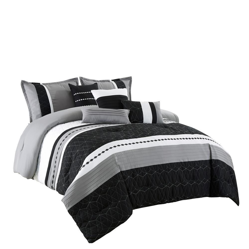 Luxury 7pc Grey /& Black Microsuede Comforter Set AND Decorative Pillows