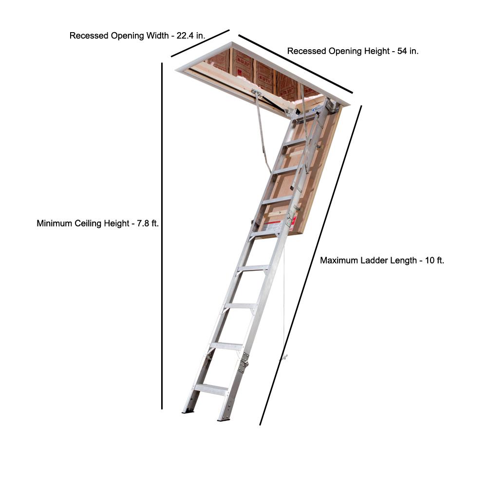 Werner 8 Ft 10 Ft 22 5 In X 54 In Energy Seal Aluminum Attic Ladder Universal Fit With 375 Lb Maximum Load Capacity Ae2210 The Home Depot