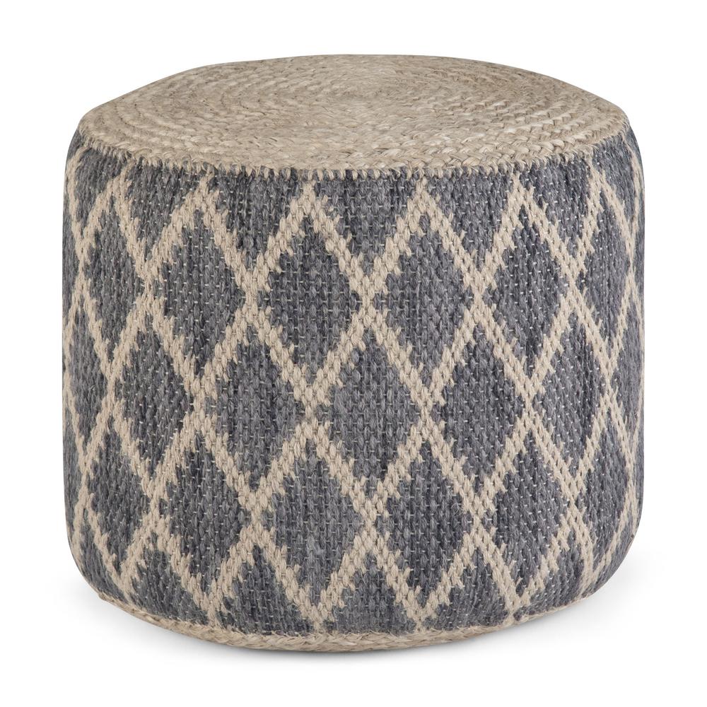 Simpli Home Edgeley Contemporary Round Pouf In Grey And Natural Woven Braided Jute Axcpf 77 The Home Depot