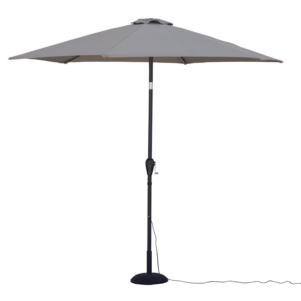 Unbranded 9 Ft W X 9 Ft D X 8 Ft H Round Tilting Patio Umbrellawith Warm Led Lights In Striped Khaki Base Not Included 162695ds The Home Depot