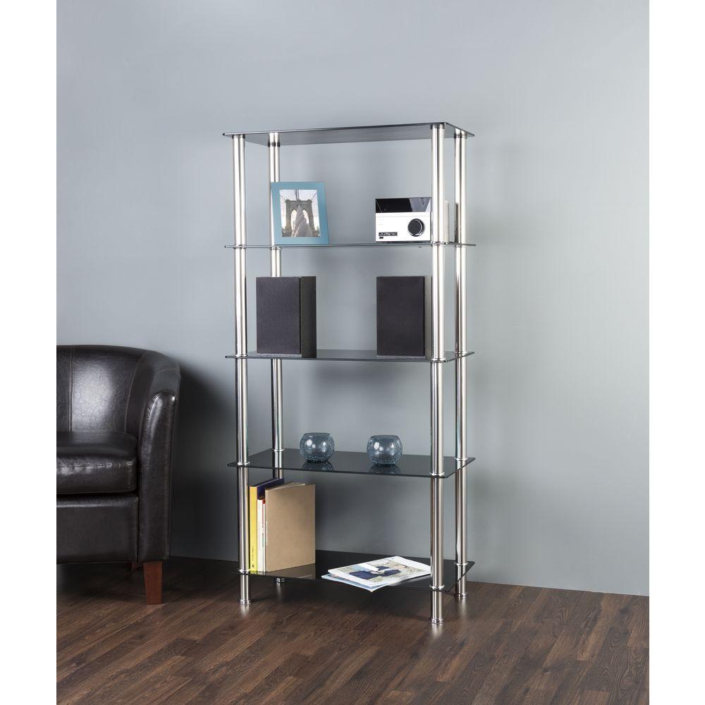 Avf Tall 5 Tier Shelving Unit In Black Gl And Chrome S25 A Avf Tall 5 Tier Shelving Unit In Black