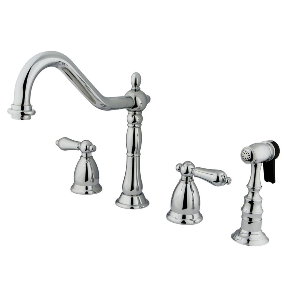 Kingston Brass Heritage 2 Handle Standard Kitchen Faucet With Side Sprayer In Polished Chrome