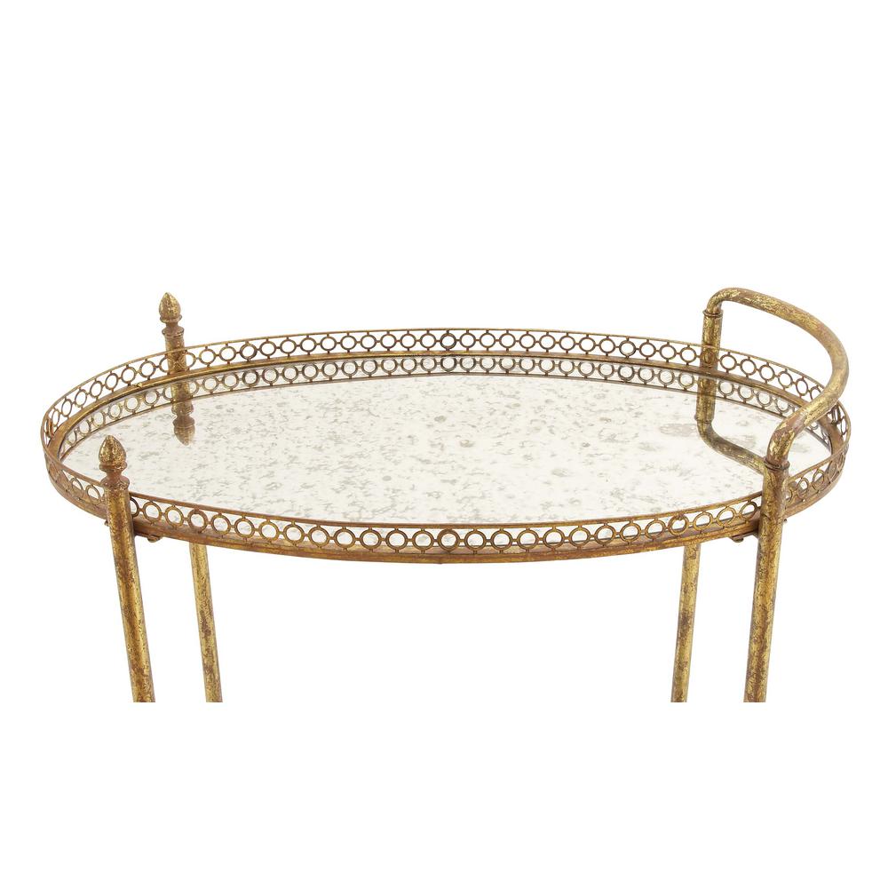 Litton Lane 2 Tiered Iron And Glass Oval Wheeled Bar Cart In Glass Oval Wheeled Bar Cart