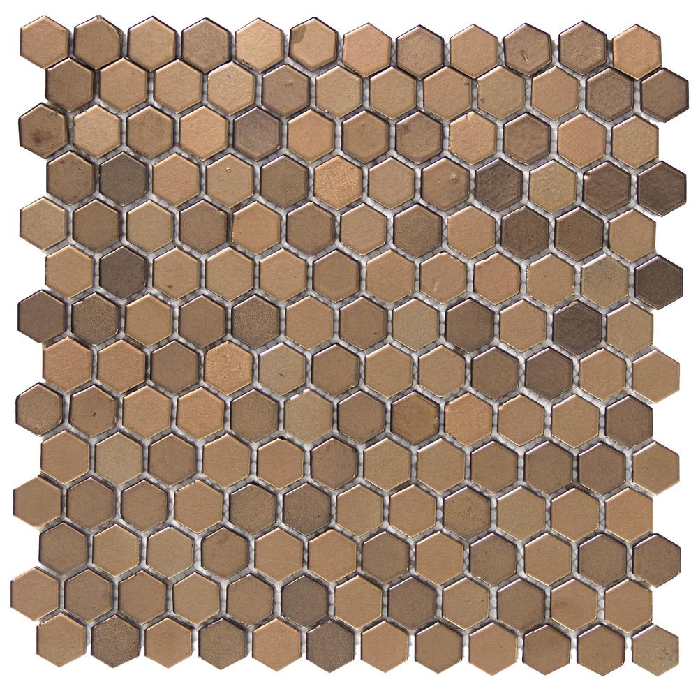 Penny Emser Tile Flooring The Home Depot Confetti Bronze 11 81 In X 8mm Porcelain Mesh Mounted Mosaic