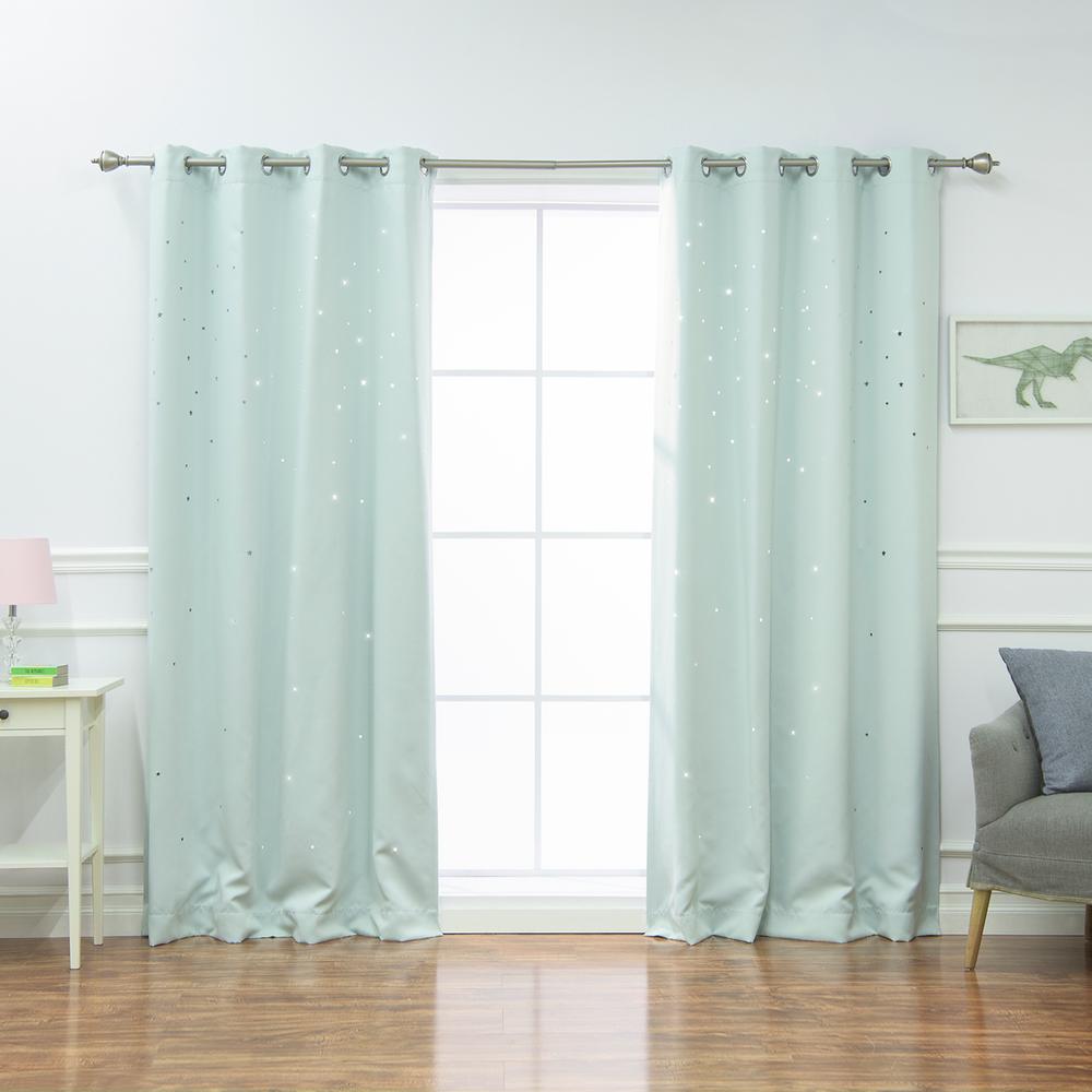 Best Home Fashion 84 in. L Star Cut Out Blackout Curtains in Mint (2