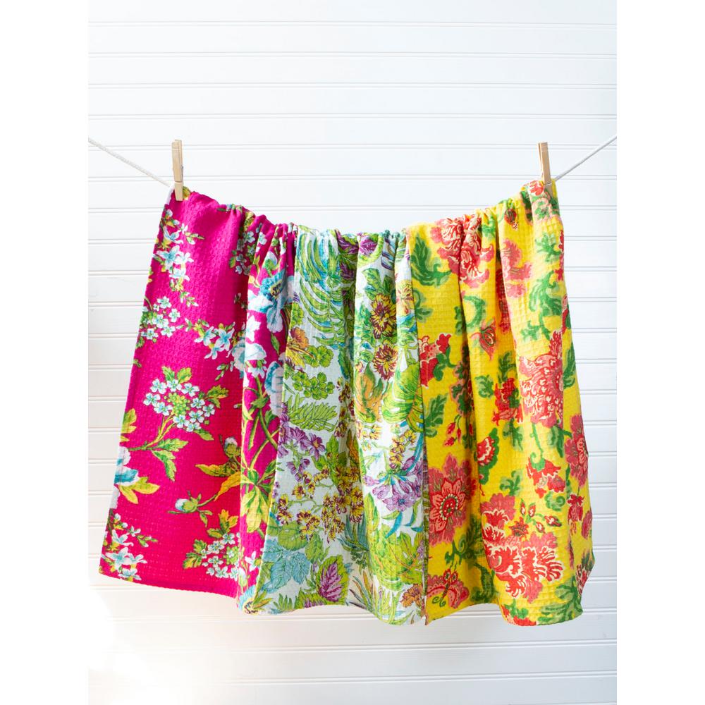 Fl Flowers Pink Yellow And Off White Kitchen Tea Towels Set Of 3
