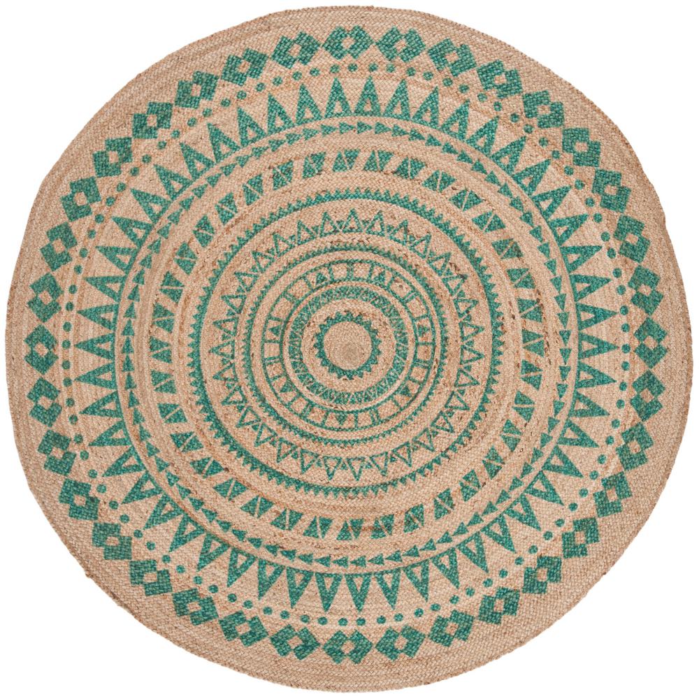 Safavieh Natural Fiber Teal/Beige 5 ft. x 5 ft. Round Area RugNF802E