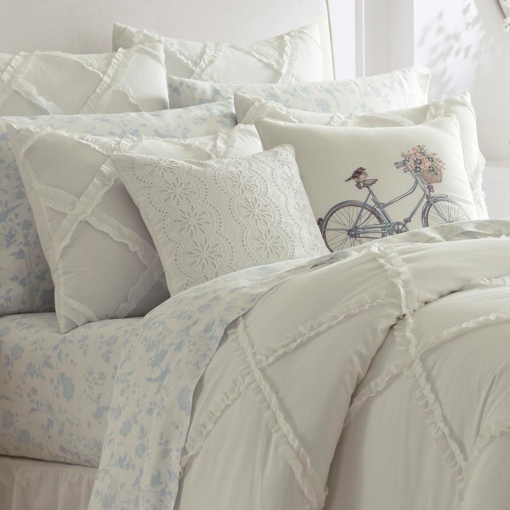 Laura Ashley Adelina 3 Piece White Solid Cotton King Comforter Set