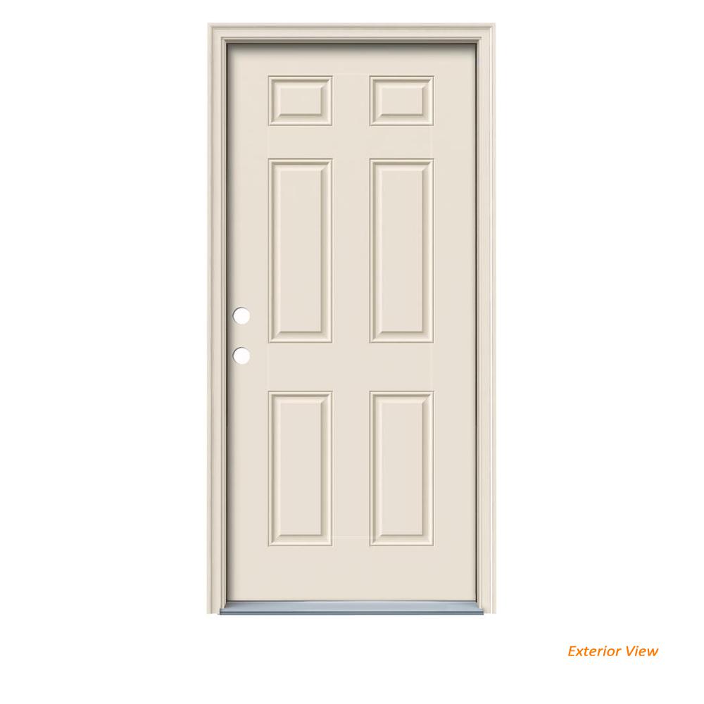 JELD-WEN 32 In. X 80 In. 6-Panel Primed Steel Prehung Right-Hand ...