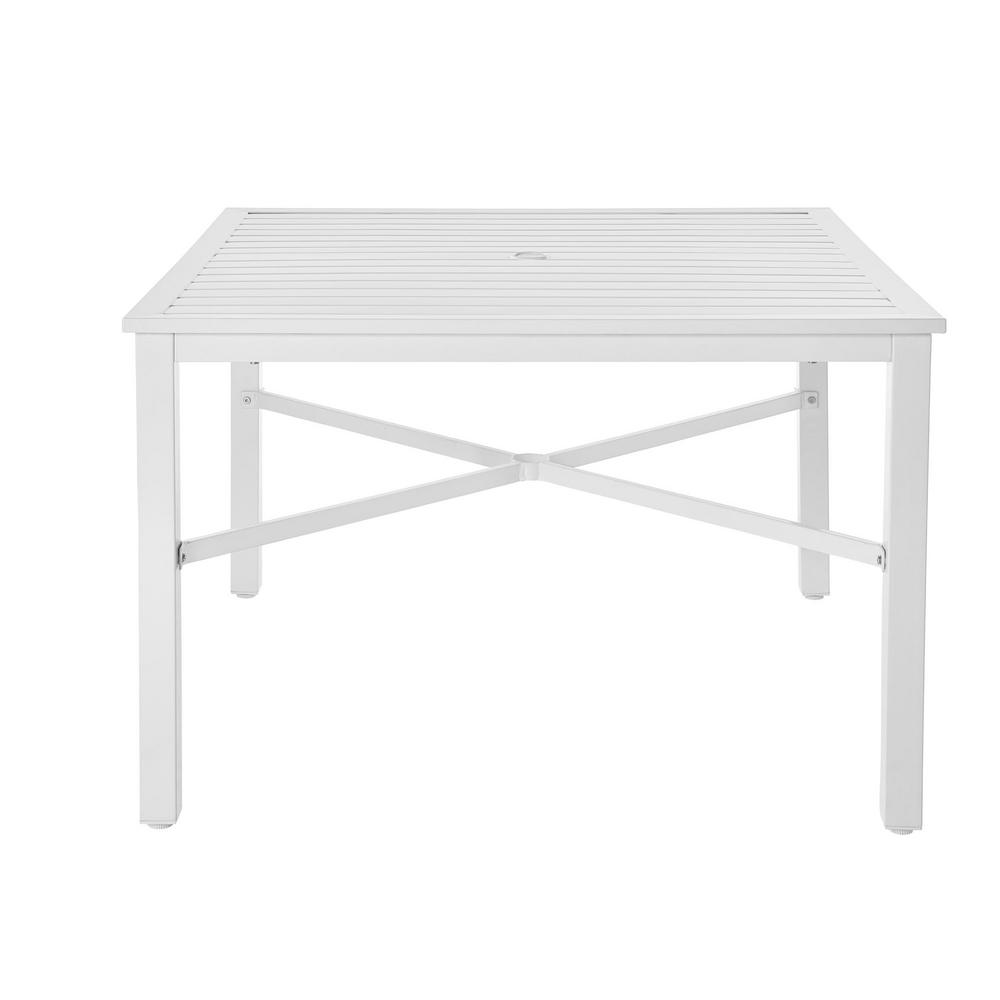 Stylewell 42 In Mix And Match Lattice White Square Metal Outdoor Patio Dining Table With Slat Top Fts70660 W The Home Depot