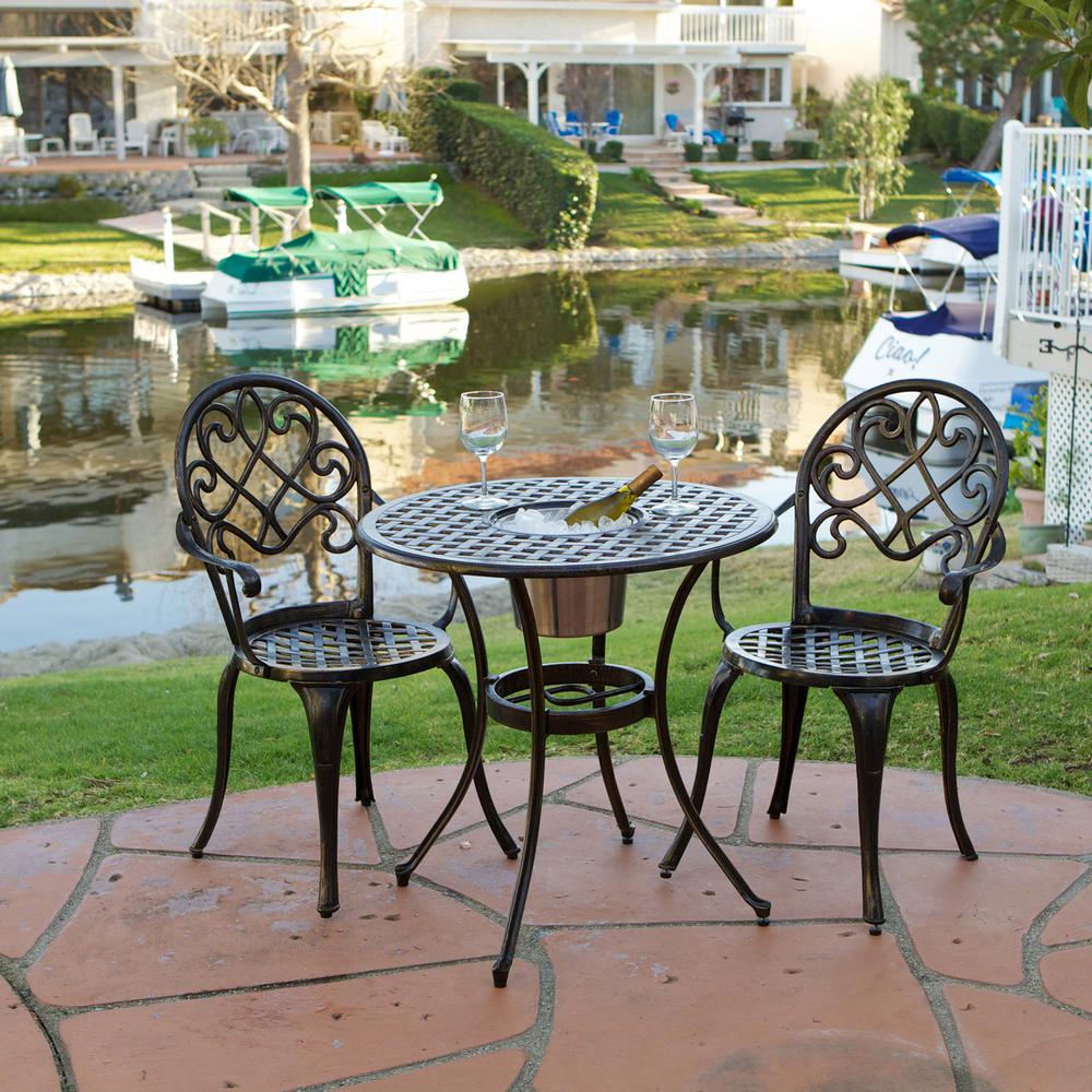 Le House Angeles Copper 3 Piece Aluminum Outdoor Bistro Set And Le House Angeles Copper 3 Piece Aluminum Outdoor Bistro Set And Ice Bucket