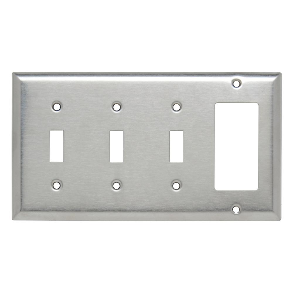 Legrand Stainless Steel 4 Gang 3 Toggle 1 Decorator Rocker Wall Plate 1 Pack