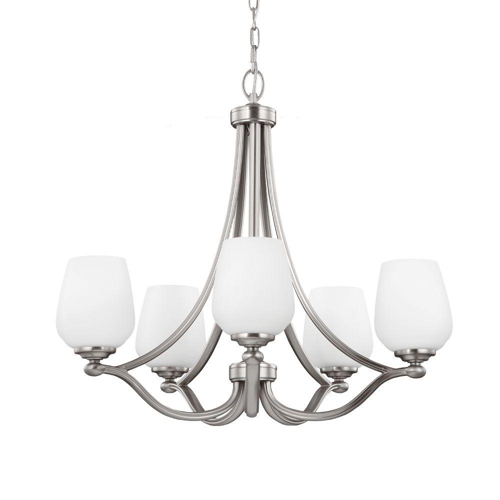Feiss Vintner 5 Light Satin Nickel Single Tier Chandelier Shade Feiss Vintner 5 Light Satin Nickel Single Tier Chandelier Shade