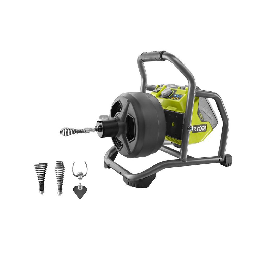 Ryobi 18 Volt One Hybrid Drain Auger Kit With 50 Ft Cable 2 0 Ah Battery 18 Volt Charger And Cutter Tips 4 Piece P4003k A1224pk The Home Depot