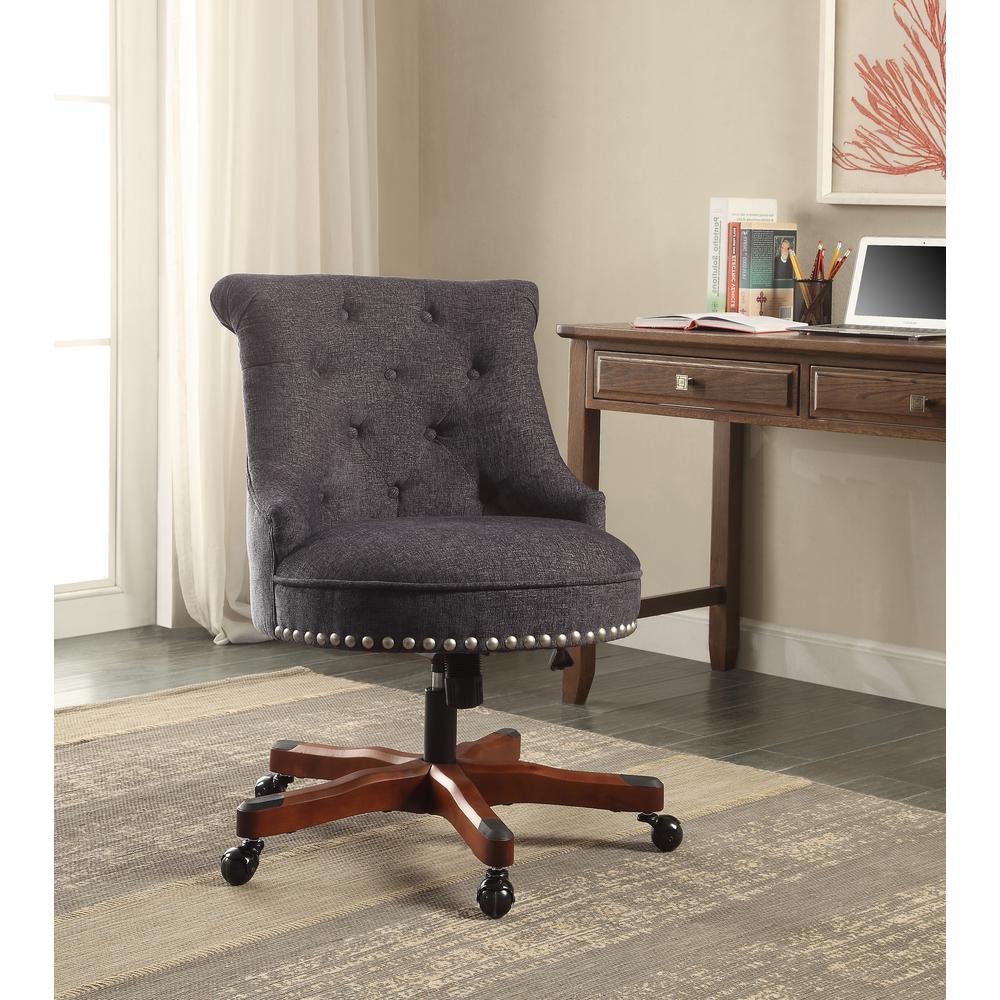 Linon Home Decor Sinclair Dark Blue Office Chair With Dark Walnut