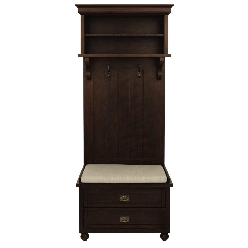 30 36 Wood Hall Trees Entryway Furniture The Home Depot Vernon Smokey Brown Hall Tree