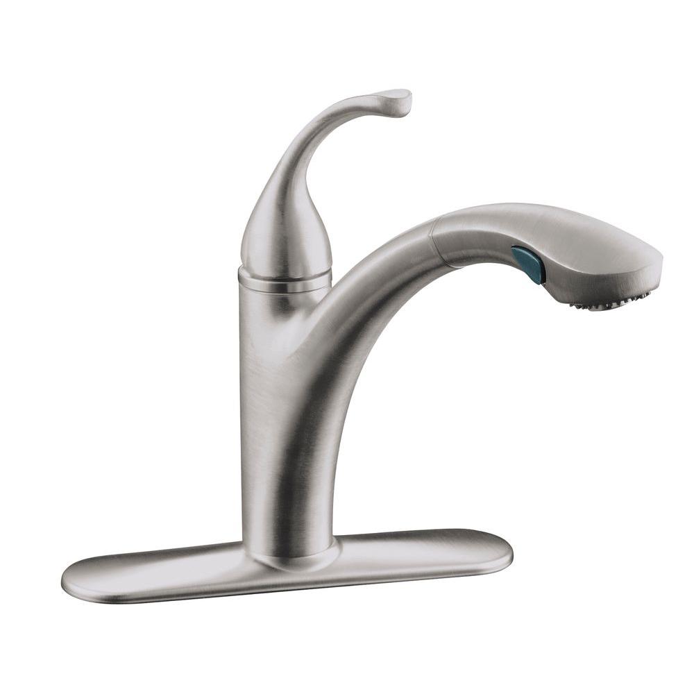 KOHLER Forte Single Handle Pull Out Sprayer Kitchen Faucet In