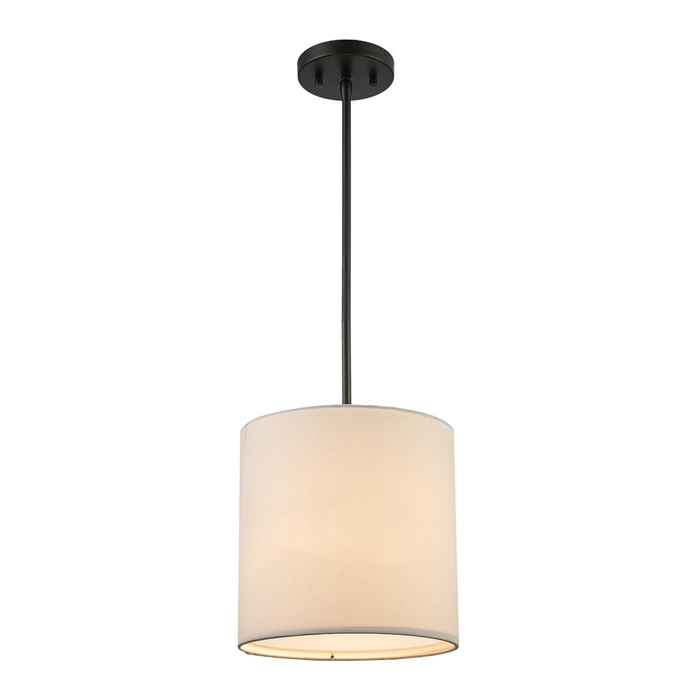 Monteaux Lighting 1-Light Black Drum Pendant with Linen Shade