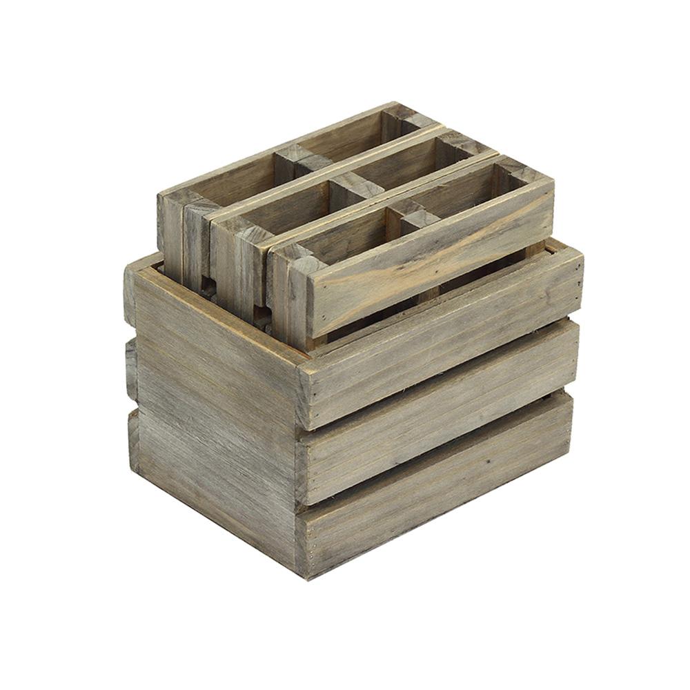Wooden Crates Storage Organization The Home Depot Miniature Crate With 6 Pallet Coasters In Weathered Gray