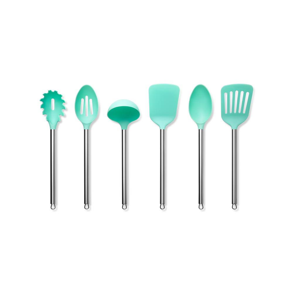 Art & Cook 6-Piece Mint Utensil Set with Stainless Steel Handle, Green