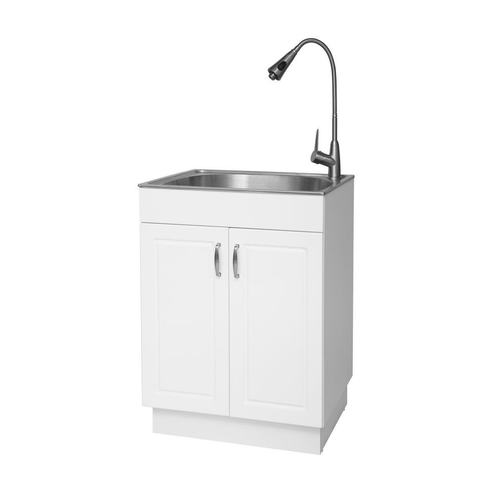 Glacier Bay All In One 24 2 In X 21 3 In X 33 8 In Stainless Steel Laundry Sink With Faucet And Storage Cabinet Ql033 The Home Depot