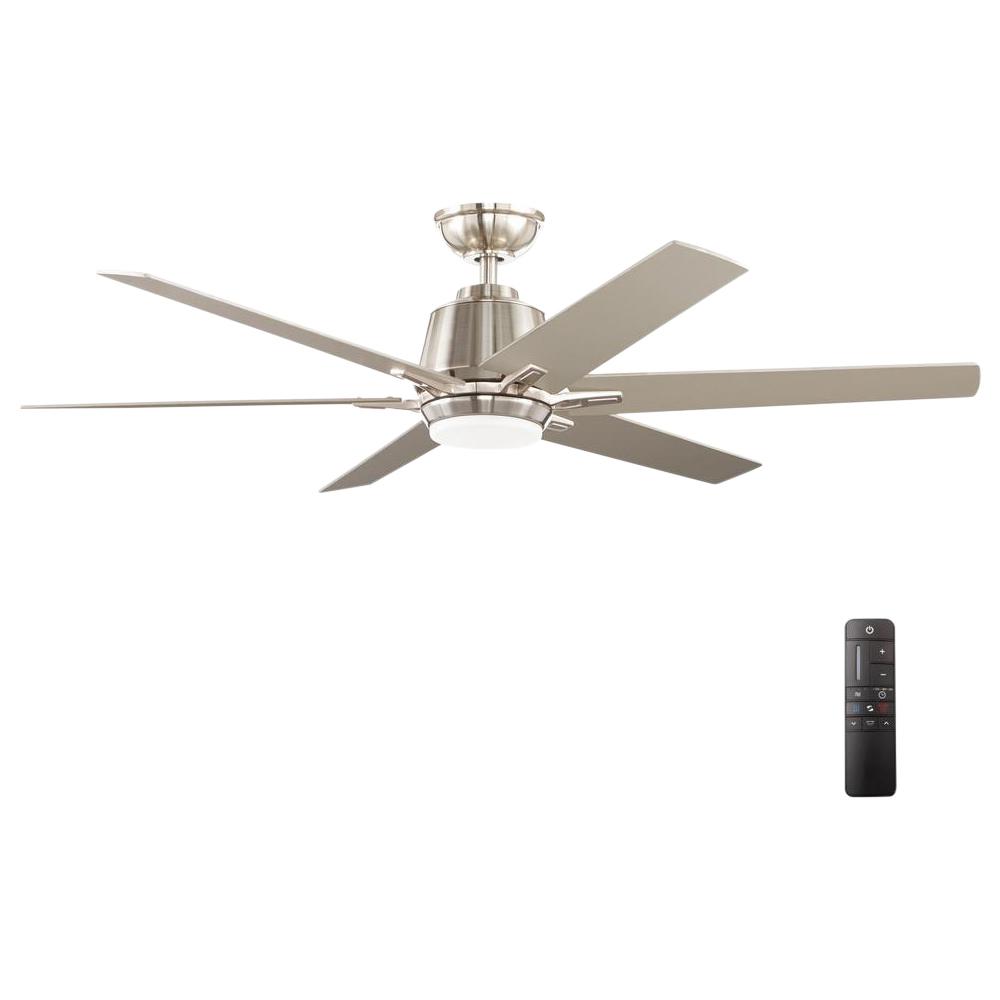 Home Decorators Collection Kensgrove 54 In Integrated Led Brushed Nickel Ceiling Fan With Light And Remote Control Yg493a Bn The Depot - Home Depot Ceiling Fans With Lights Brushed Nickel