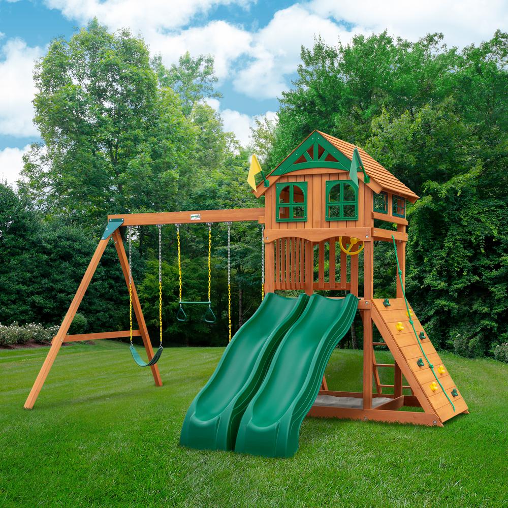 wooden swing slide set