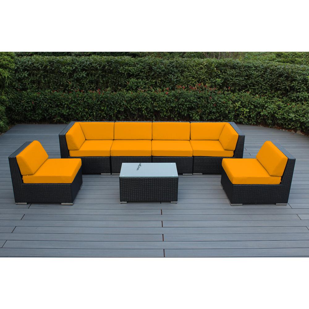 Ohana Depot Black 7 Piece Wicker Patio Seating Set With Sunbrella Aruba Cushions Pn7037 Sar The Home - Ohana Patio Furniture Canada Ohana Depot Black 7 Piece Wicker Patio Seating Set With Sunbrella Aruba Cushions Pn7037 Sar The Home - Ohana Patio Furniture Canada