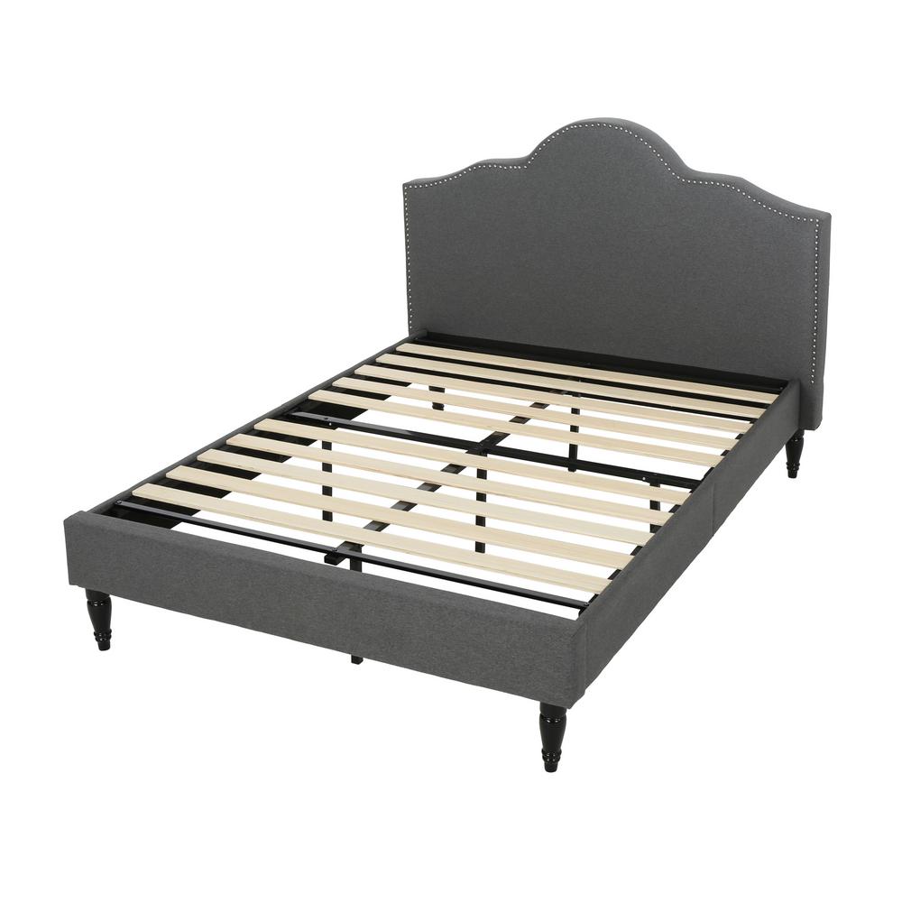 Noble House Fulton Queen Fabric Upholstered Charcoal Grey Bed Frame ...