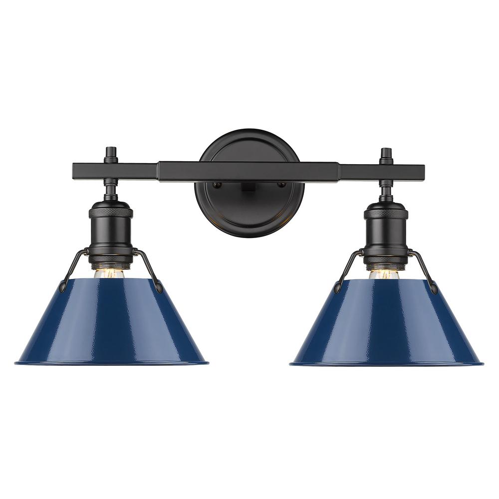 Golden Lighting Orwell 4 875 In 2 Light Black Vanity Light With Matte Navy Shade 3306 Ba2 Blk Nvy The Home Depot