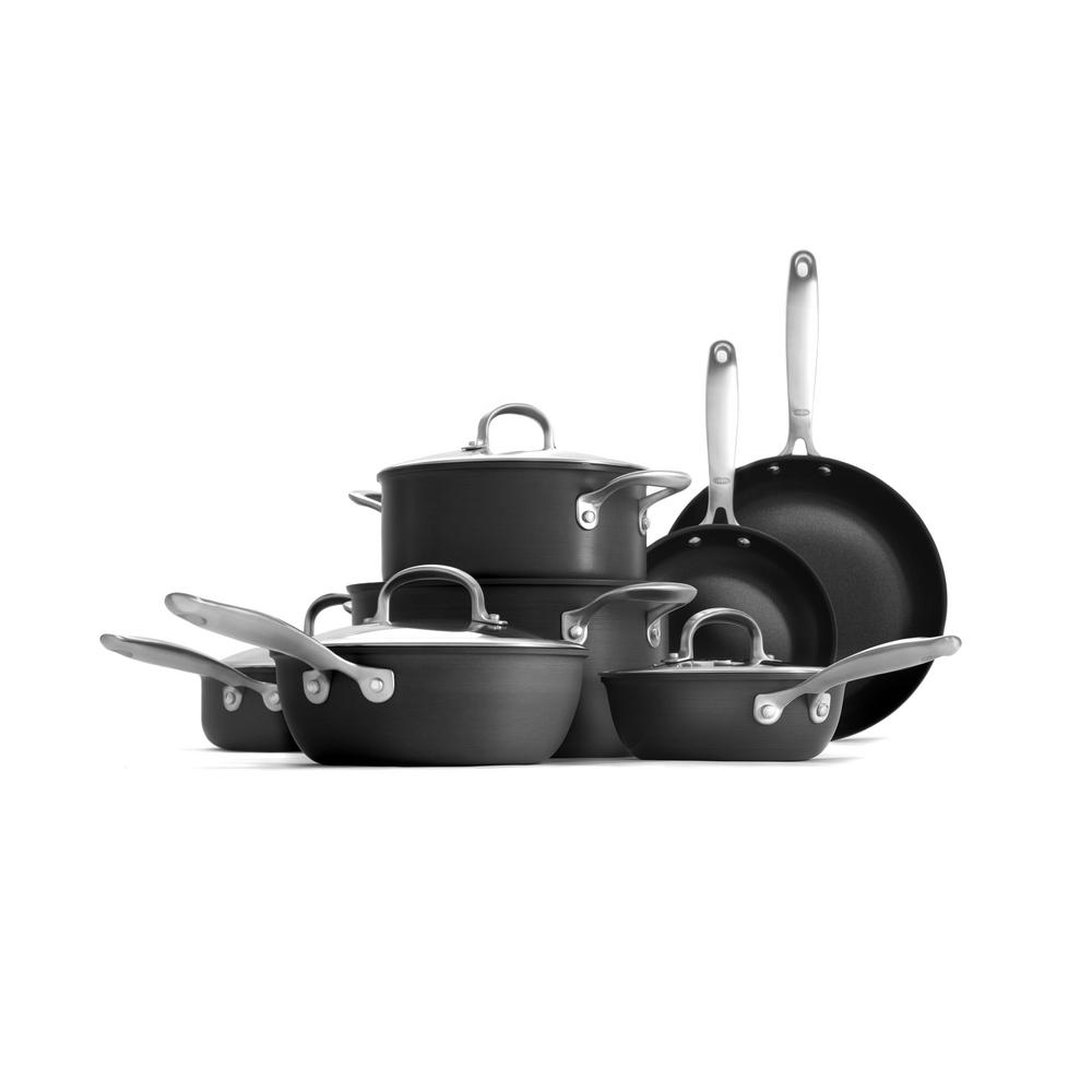 Good Grips 12-Piece Hard-Anodized Aluminum Ceramic Nonstick Cookware Set in Black