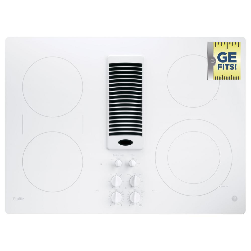 GE Profile 30 in. Radiant Electric Downdraft Cooktop in White with 4