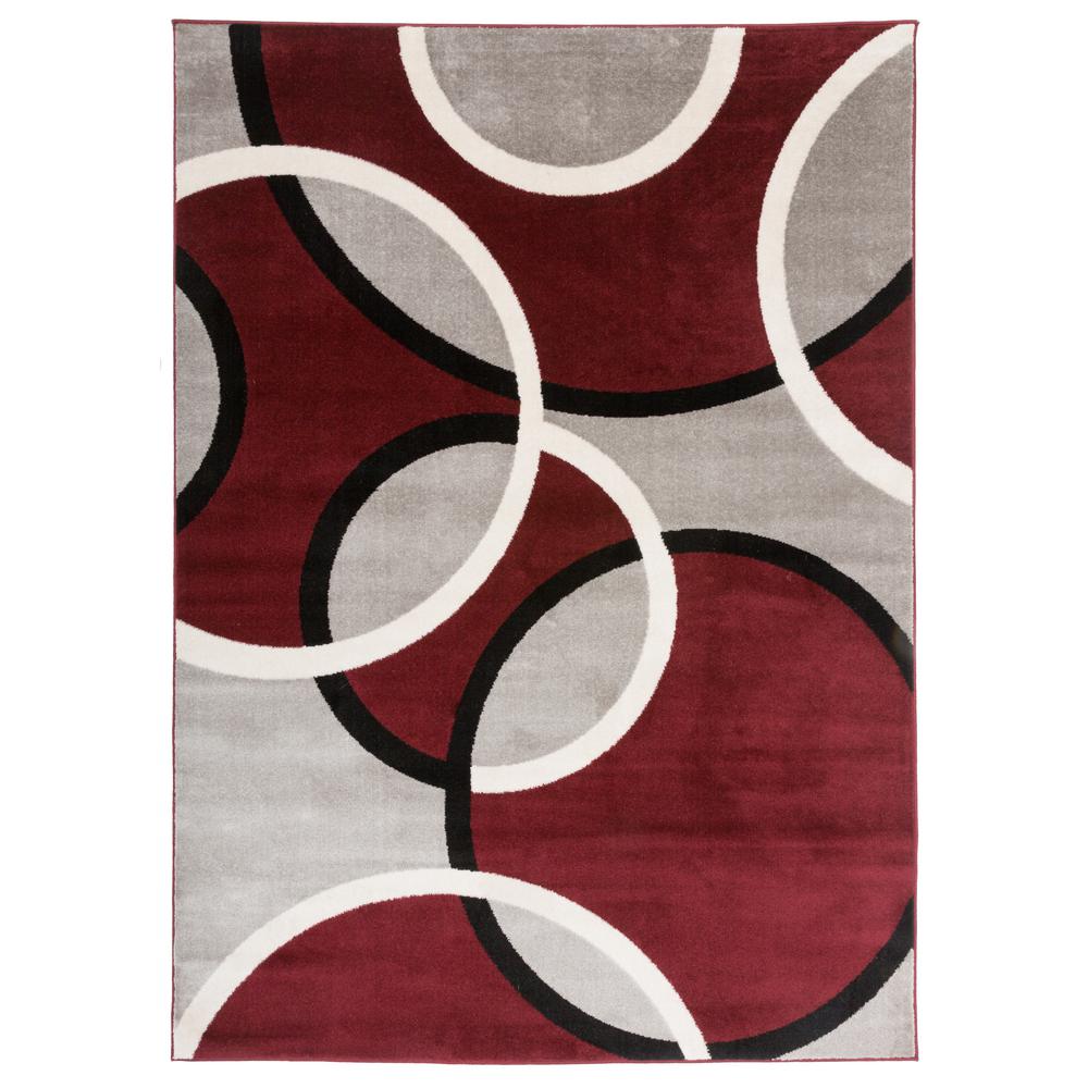 World Rug Gallery Modern Abstract Circles Red 5 ft. 3 in. x 7 ft. 3 in ...