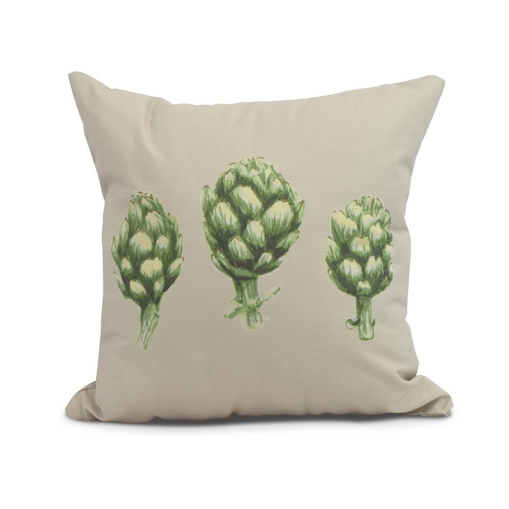 Artichoke Light Gray Green Decorative Floral Throw Pillow