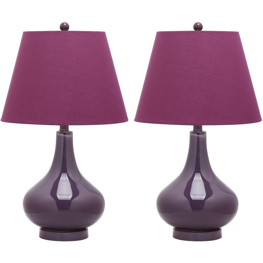Safavieh Amy 24 in. Dark Purple Gourd Glass Table Lamp with Purple