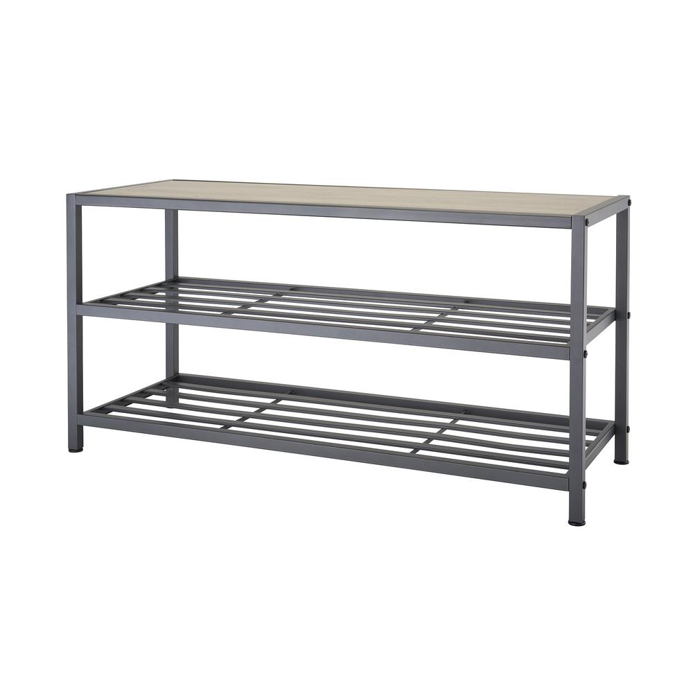 8-Pair 3-Tier Slate Gray Steel Shoe Storage Bench