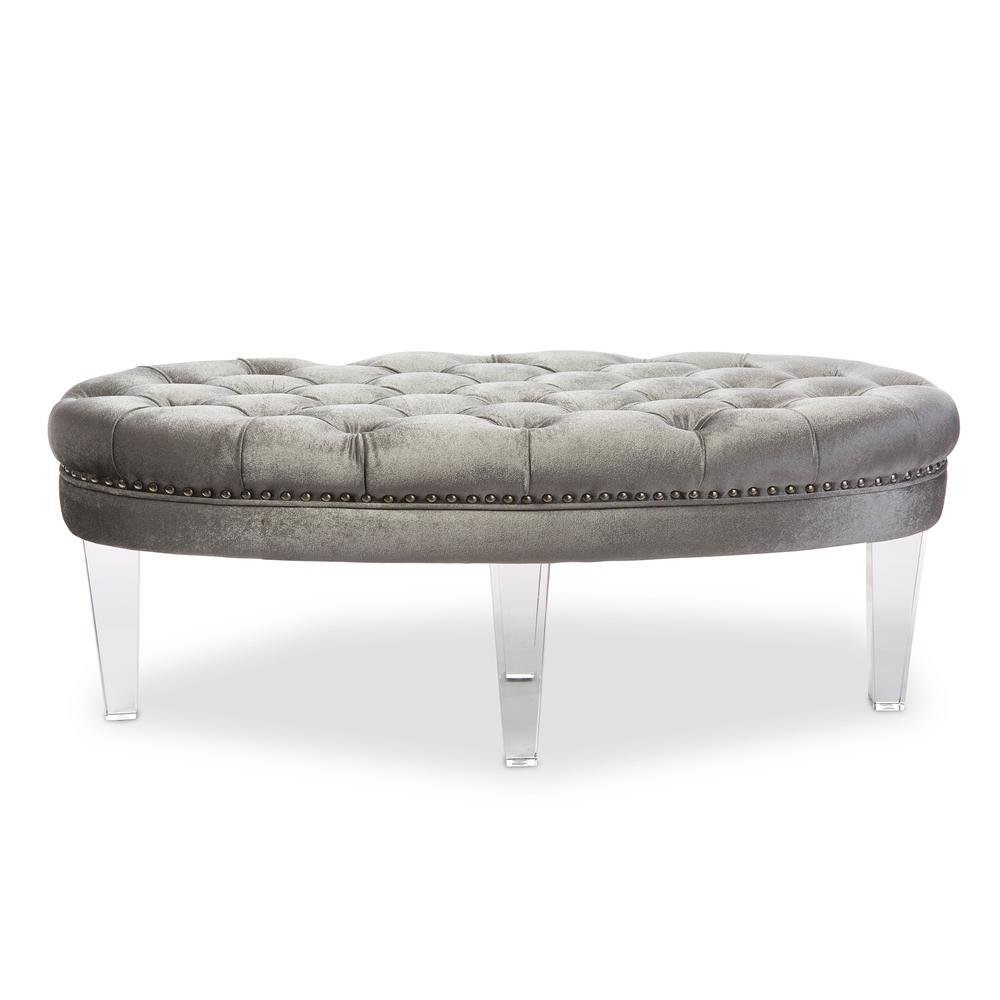 Safavieh Palmer Gray Velvet OttomanMCR4589AD The Home Depot