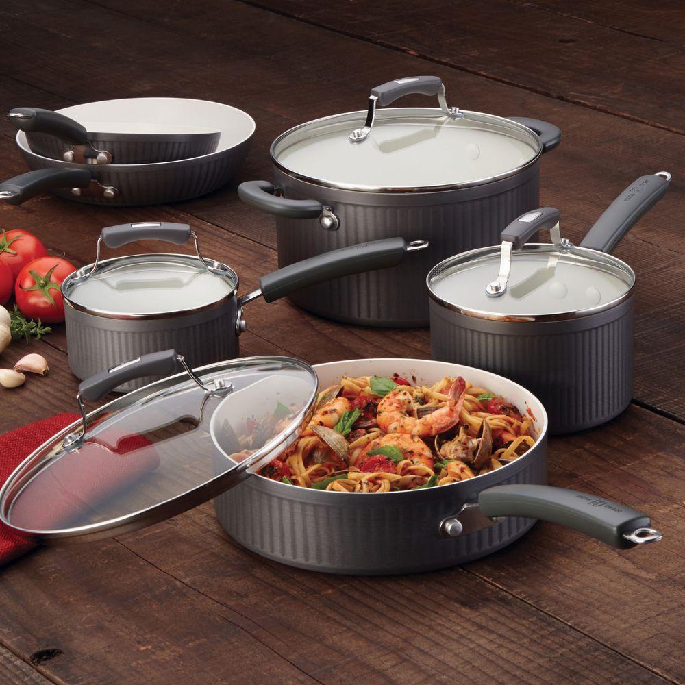 Paula Deen Savannah 10 Piece Gray Cookware Set With Lids 83540 The Paula Deen Savannah 10 Piece Gray Cookware Set With Lids