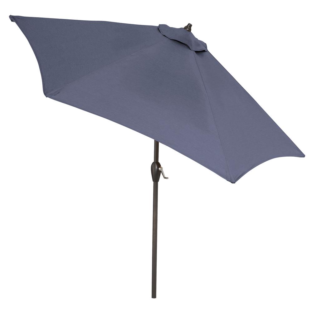 Hampton Bay 10 Ft Aluminum Auto Tilt Market Outdoor Patio Umbrella In Sky Blue 9110 01298800 The Home Depot