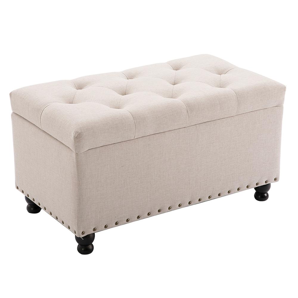 GOOD & GRACIOUS Beige Storage Ottoman Bench Tufted 31.9 in. End of Bed