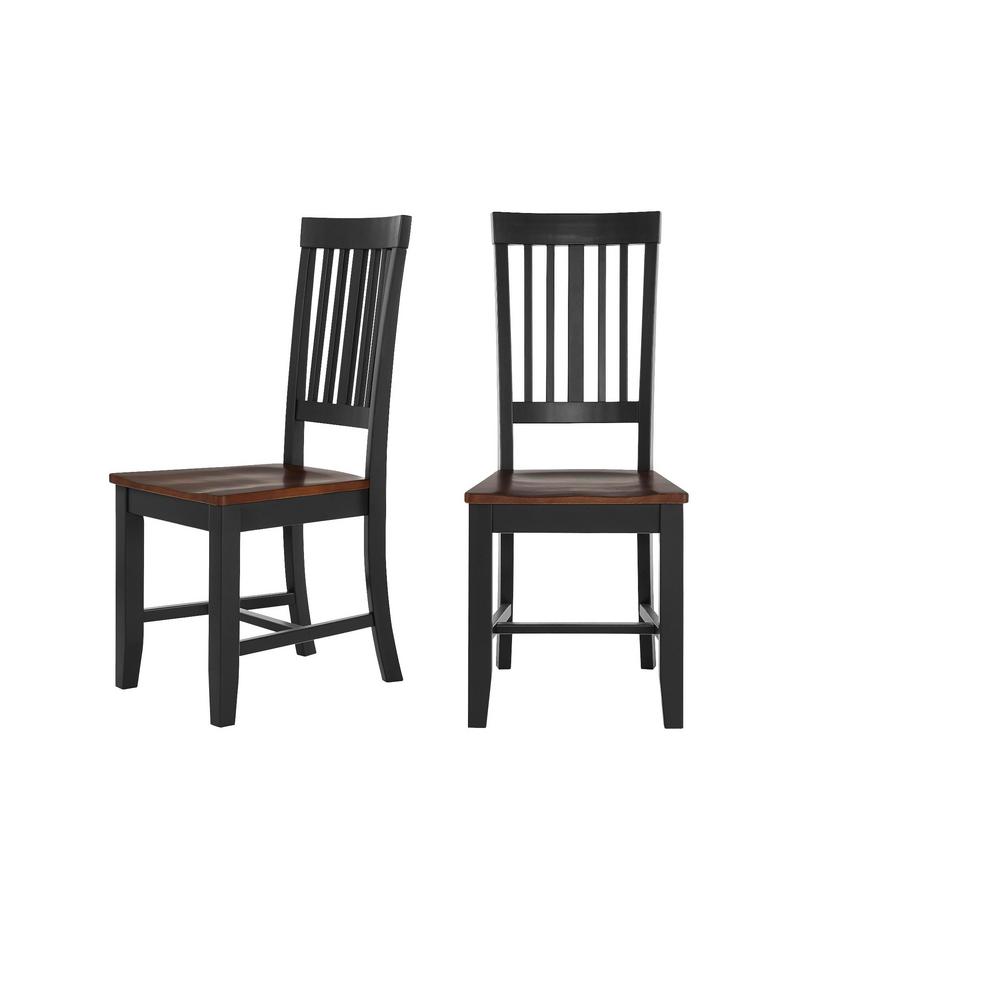 Stylewell Scottsbury Black Wood Dining Chair With Slat Back And Walnut Finish Seat Set Of 2 16 7 In W X 38 7 In H Dc 2004 Chr B W The Home Depot