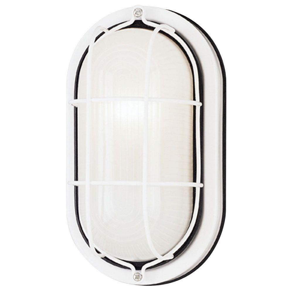 Bulkhead Lights Outdoor Wall Mounted Lighting The Home Depot 1 Light White On Steel Exterior Wall Fixture With Gl Lens