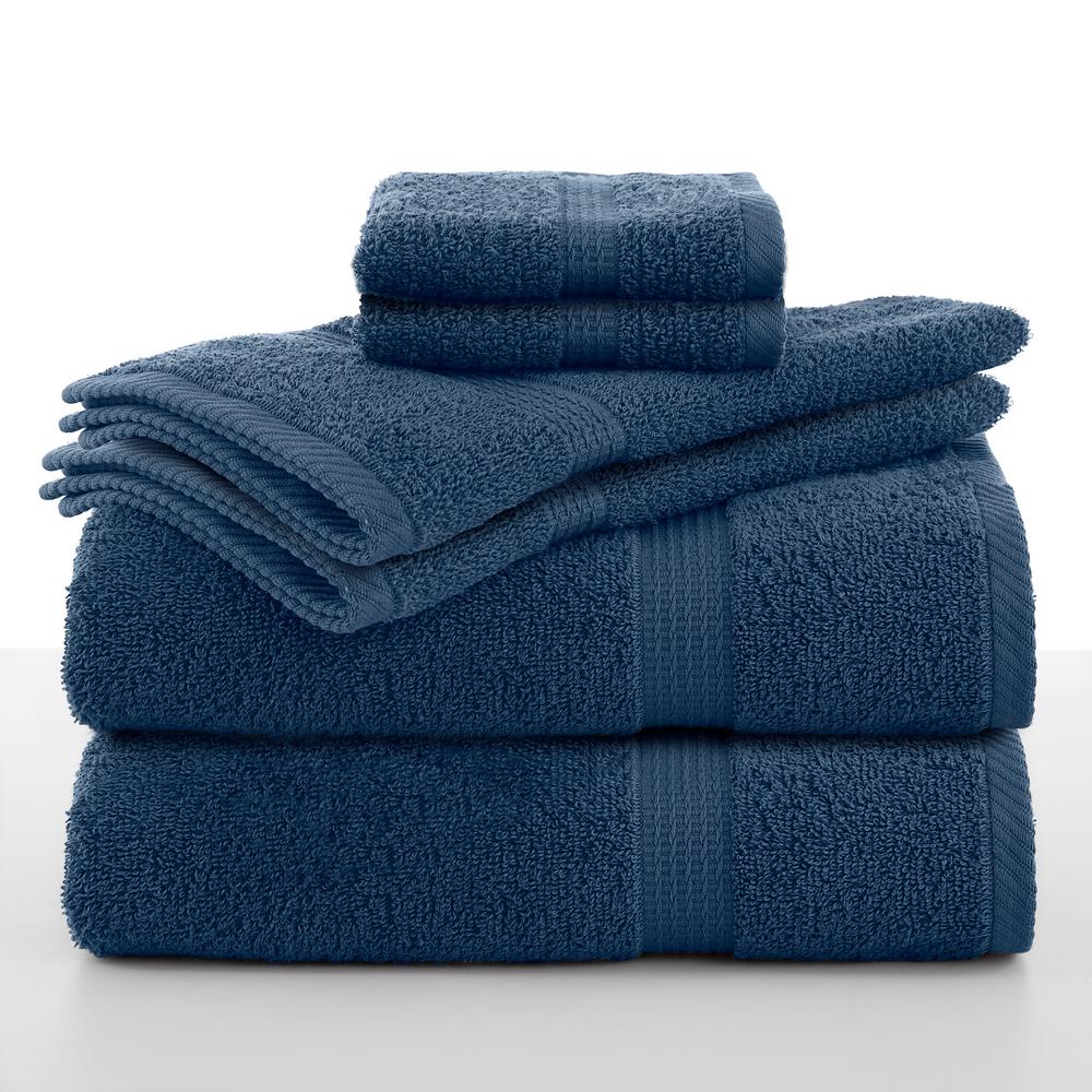 blue and grey bath towels