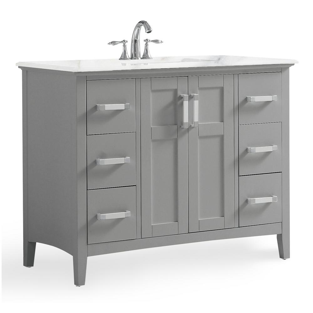 Simpli Home Winston 42 In Bath Vanity Warm Grey With Marble Extra Thick Top Ay White Basin